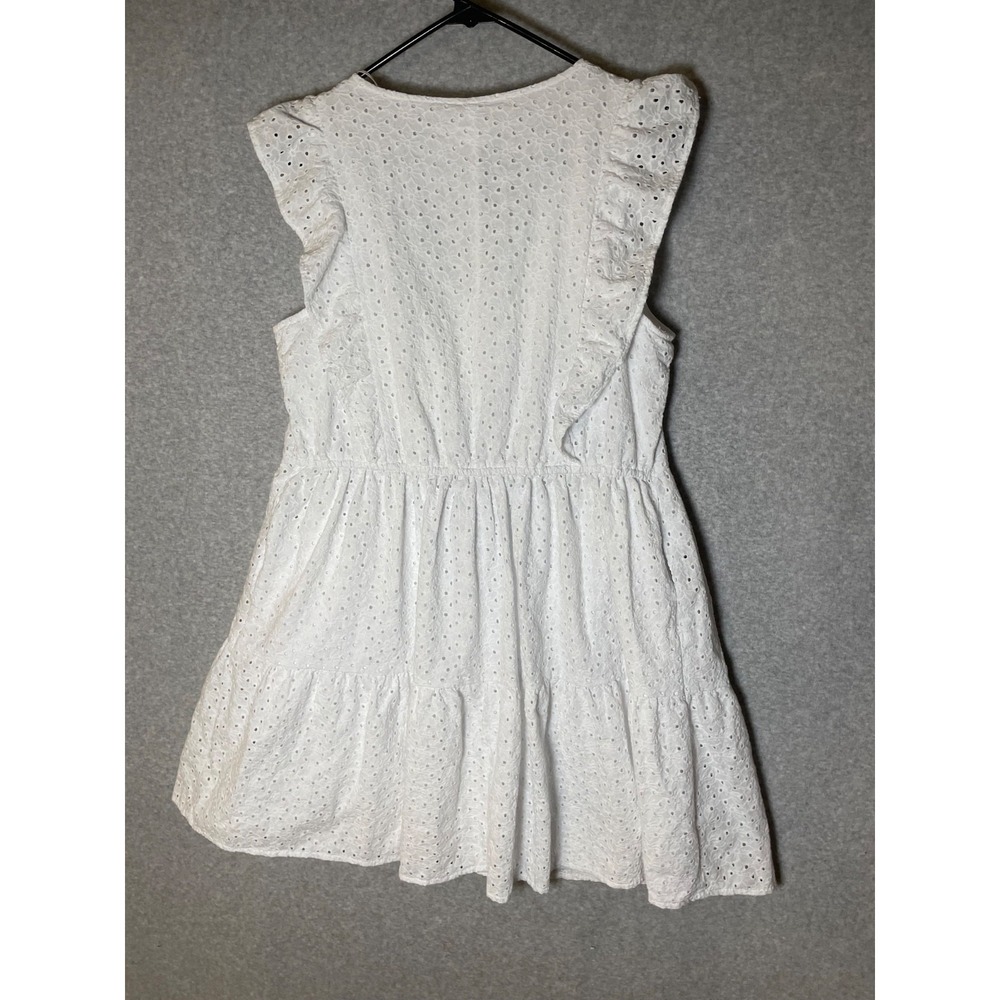 Time & Tru Eyelet Dress‎ Medium White Short Pockets Western Cottagecore Ruffle - Picture 3 of 12